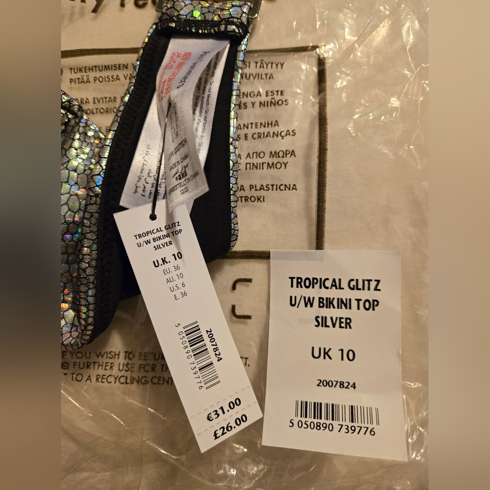NWT Ann Summers Tropical Glitz Bikini Silver halter top & bottom - Picture 5 of 8